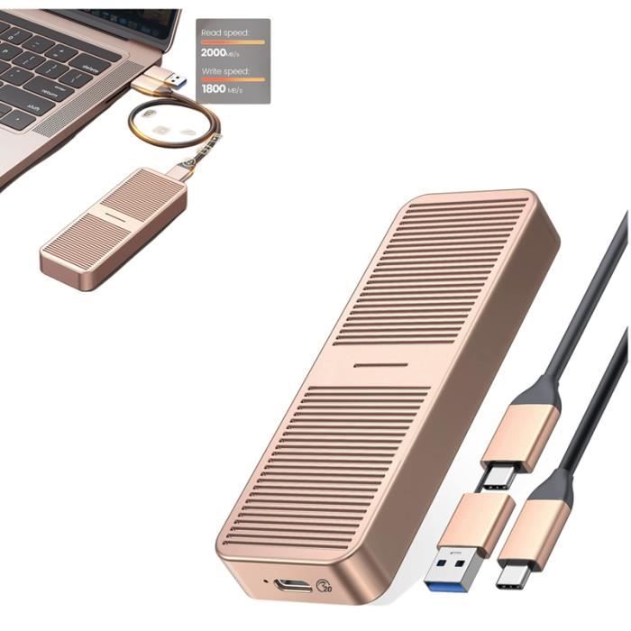 Boîtier SSD M.2 NVMe 10 Gbps USB3.2 Gen2x2 Adaptateur PCIe USB-C,Aluminium  Lecteur Disque Dur(Gilet de Refroidissement,UASP,Trim) - Cdiscount  Informatique