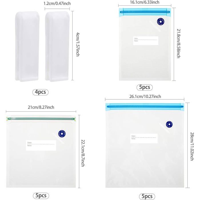 Lot De 20 Sacs Sous Vide Réutilisables 30x34 Cm Avec Pompe à Main - Conservation Alimentaire Sans BPA