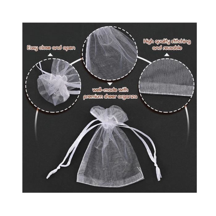 100 Sachets Organza 7x9 Cm Transparents Avec Cordon - Pour Dragées, Bijoux, Cadeaux - Mariage, Noël, Fêtes