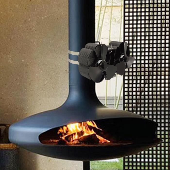 Ventilateur de cheminée noir à double tête, 6 lames, poêle à bois,  écologique, silencieux, pour la maison, Di - Cdiscount Bricolage