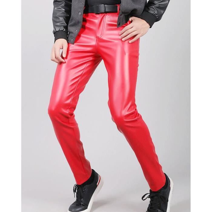 Hommes Pantalons Similicuir Decontractes Pantalons Confortables et Respirants Faux Pantalon Cuir Souple Rock Discotheque rouge Rouge Cdiscount Pret a Porter