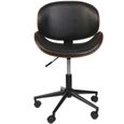 Chaise de bureau bois et simili cuir à roulettes Reno Noir - Vintage - Réglable en hauteur - A roulettes-2