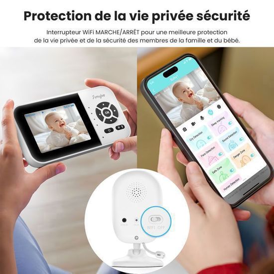 Moniteur Bébé Intelligent Avec 2 Caméras - Écran 2,8", Vision Nocturne, Détection De Température, Conversation Bidirectionnelle - WiFi Ou Mode Local