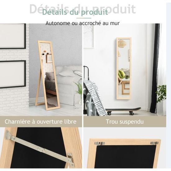 Grand Miroir Sur Pied Psyché - Rectangulaire 155x37 Cm - Style Scandinave