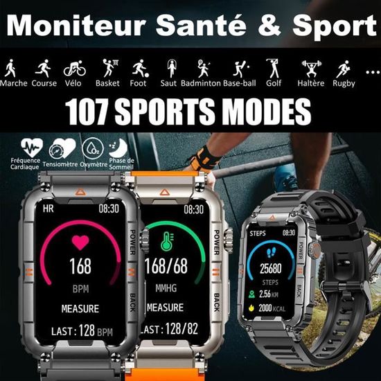Montre Connectée Femme Boîtier Rectangulaire Smartwatch Sport