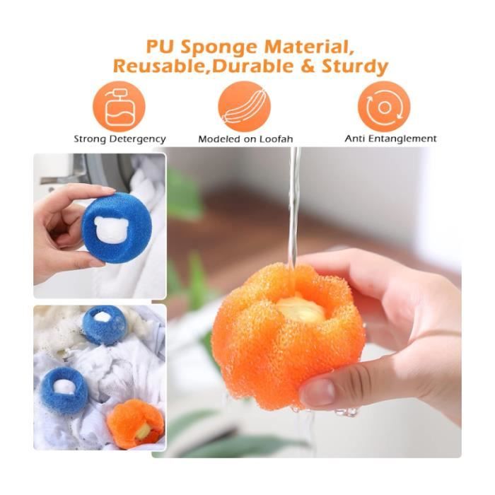 KEWUF Boules Anti-poils Machine à Laver - 12 Pièces Bleu/orange, Réutilisables, Pour éliminer Poils D'animaux Et Peluches En Lavage