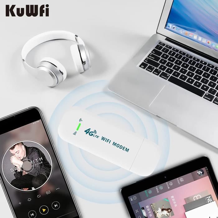KuWFi Clé 4g 150 Mbps, 4G LTE USB dongle, Modem 4g avec Emplacement pour  Carte SIM, Prise en Charge B1/B3/B7/B8/B20, Point d'accès WiFi Portable