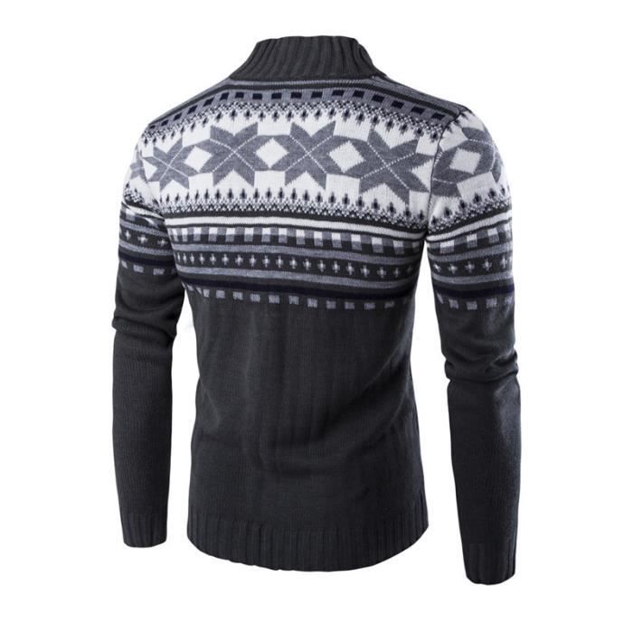 pull homme La mode decontracte Col montant Cardigan de couleur assortie Noel L hiver Nouveau produit Pull slim Gris clair