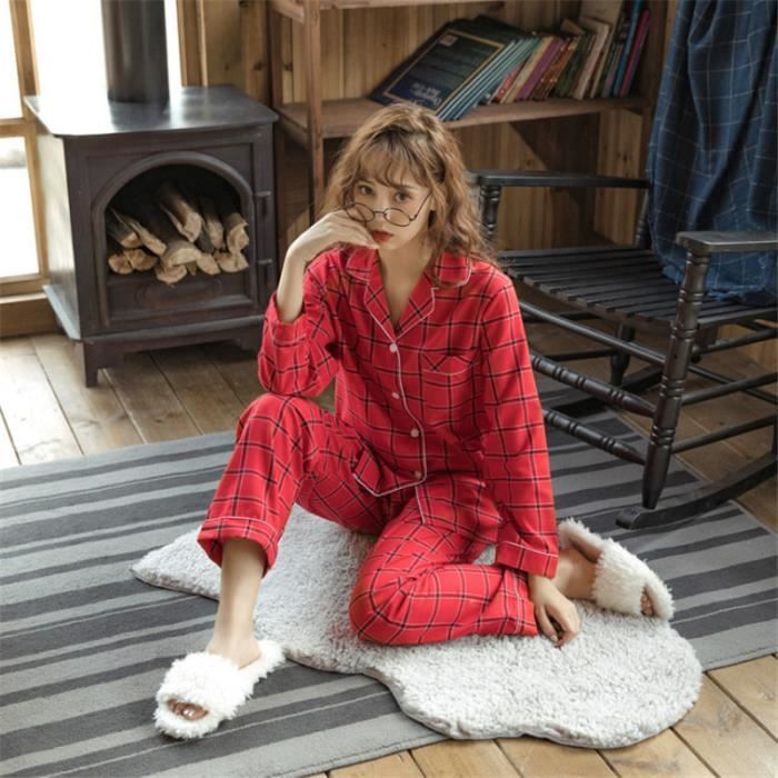 PYJAMA Femme - hiver Ensemble Pyjama treillis Classique mode Homewear -  rouge JR™