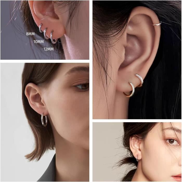 XENQITO 2 Paires Boucle Petites Boucles D'Oreille Créoles Acier
