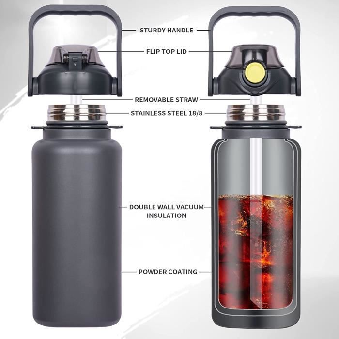 DEARRAY 1.5l Gourde Isotherme Inox avec Paille 1.5 litres Bouteille Thermos  Metal (Gris)97 - Cdiscount Sport