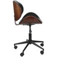 Chaise de bureau bois et simili cuir à roulettes Reno Noir - Vintage - Réglable en hauteur - A roulettes-3
