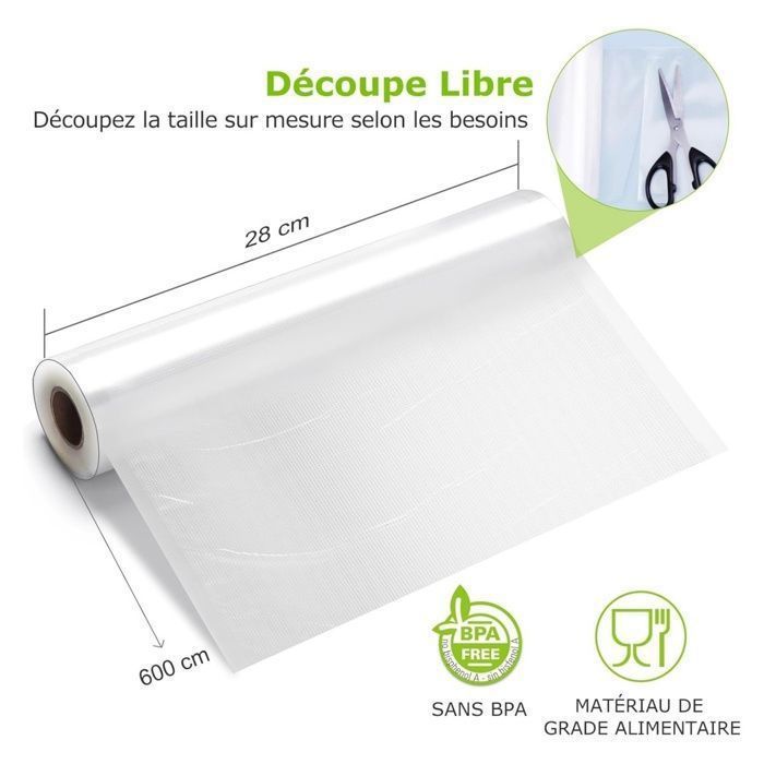Sacs Sous Vide Pour Aliments - 2 Rouleaux De 30 Cm X 5 M - Sans BPA, Résistants, Compatibles Micro-ondes - 6