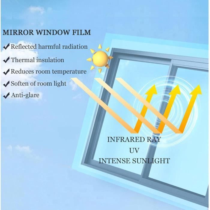 Film Miroir Sans Tain Réfléchissant Pour Vitrage Et Fenêtre, Adhésif, Pose Intérieure, Pose Facile, Cache Des Regards Indiscrets, (Largeur 075cm X Longueur 200 Cm, Couleur Argent Mir 500