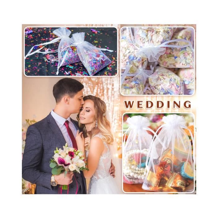 Lot De 50 Sachets En Organza Blanc 7x9 Cm - Pochettes Cadeaux Pour Mariage, Fêtes, Bonbons
