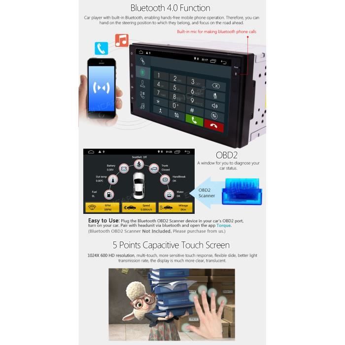 Eincar Double DIN avec 2DIN voiture stéréo3