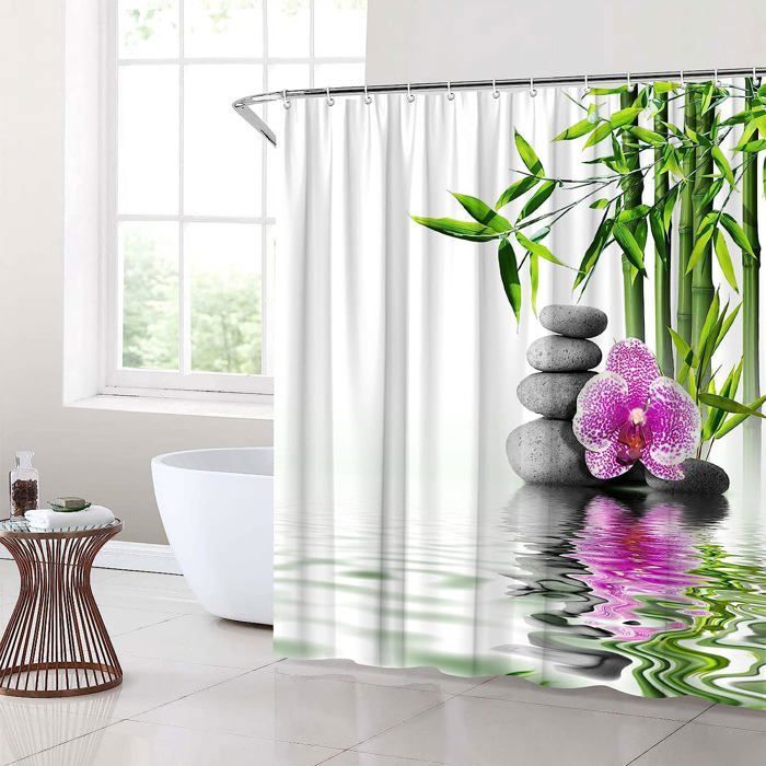 Asiatique Rideau De Douche, Branches De Bambou Usine, Tissu Ensemble De