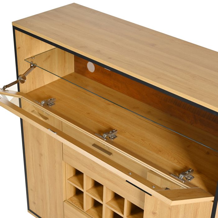Cave à Vin Buffet En Bois 75x40x92cm - Casier à Vin, Porte-Verre Et Tiroir - Meuble Bar Cuisine Et Salle à Manger