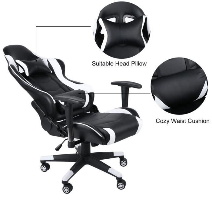 Chaise gaming de bureau ergonomique inclinable noir et blanc JOAO