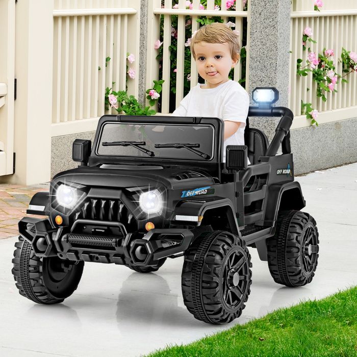 COSTWAY Voiture Électrique 12V Enfant – Télécommande Parent, LED, Musique – 3-6 Km/h – 30 Kg – 3 Ans+ (Blanc)