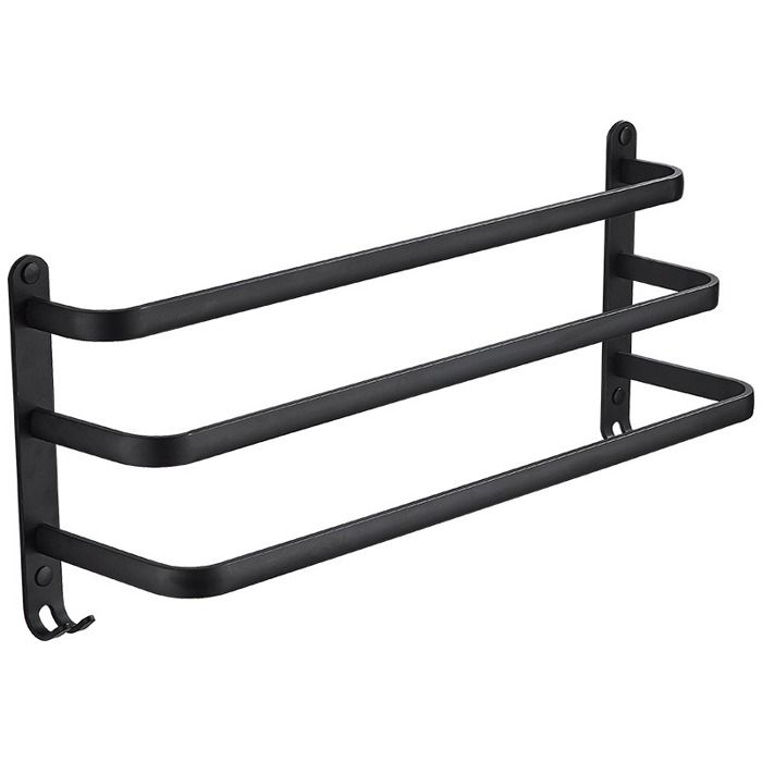 Porte-Serviettes Murale 2 Barres Extensible 43-75 Cm - Acier Inoxydable Noir Mat, Installation Vis Ou Collage | SneiDr