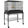 Grande cage oiseaux - cage perroquet - grande volière sur roulettes - étagère, plateaux coulissants, accessoires - noir-0