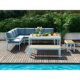 Salon de jardin en aluminium et polywood : 1 canapé d'angle, 2 bancs et 1 table - Naturel clair et gris - ZOLAYA de MYLIA-0