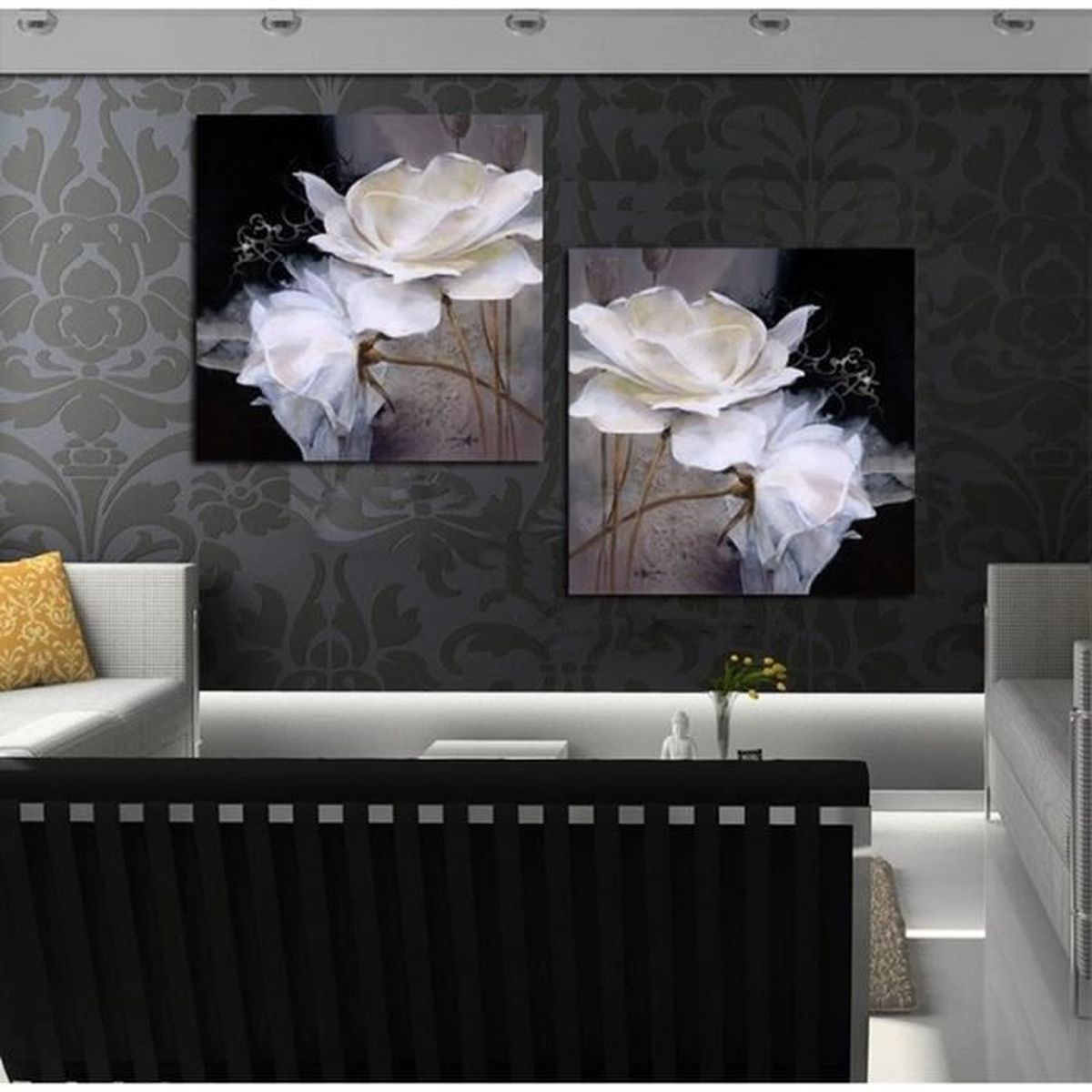 2 Tableau Peinture moderne Accueil Peinture décorative Peinture sur toile  Impression Peinture en noir et blanc belles fleurs blanche - Achat / Vente  tableau - toile - Cdiscount
