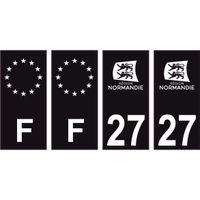 27 Eure logo noir normandie autocollant noir plaque immatriculation auto ville sticker Lot de 4 Stickers (angles: angles droits)