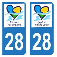 Lot 2 Autocollants Stickers plaque immatriculation voiture auto département 28 Eure-et-Loir Logo Région Centre-Val de Loire