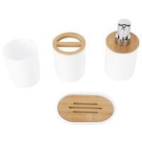 Cikonielf Tasse de brosse à dents lisse 4 pièces ensemble d'accessoires de salle de bain bambou étanche cadeau durable brosse à