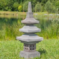 Lanterne japonaise pagode en pierre de lave 90 cm - WANDA COLLECTION - Electrique - Gris - Contemporain - Design