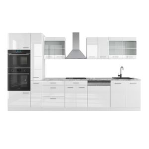 CUISINE COMPLÈTE Vicco cuisine R-Line, blanc brillant/blanc, 350 cm avec armoire haute, PA Chêne