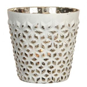 LH/éritier Du Temps Photophore Porte Bougie Pot D/écoratif en Verre Argent/é Mosa/ïque ou Craquel/é 7x7x8cm