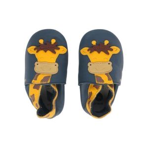 CHAUSSON - PANTOUFLE Chaussons Cuir Souple Bébé - BOBUX Soft Soles - Navy Giraffe - Taille 24