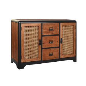 COMMODE DE CHAMBRE Commode, meuble de rangement en bois de sapin naturel et métal noir - Longueur 120 x Profondeur 40 x hauteur 79 cm