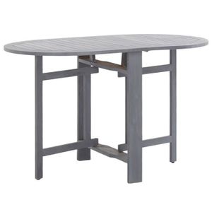 TABLE DE JARDIN  Table de jardin - VIDAXL - Gris - Bois d'acacia massif - Ovale - Pliant
