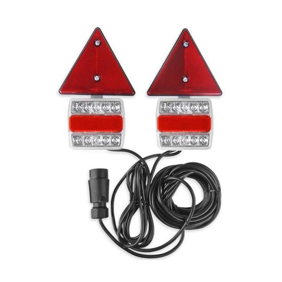 Lot De 2 Feux Arrière LED Triangulaires 12V/24V E20 - 6 Fonctions - Pour Camion, Remorque, Camping-car - IP66/68 - 4