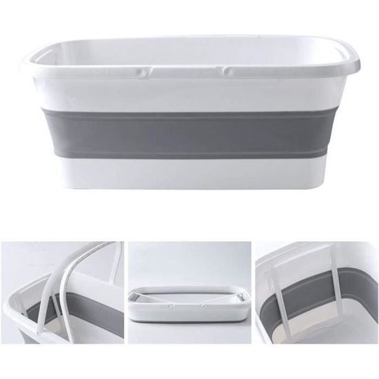 Lot De 2 Seaux Pliables Rectangulaires 5L - Couleurs Bleu Et Orange - Plastique, Avec Couvercle - Portable Pour Camping, Plage, Bricolage