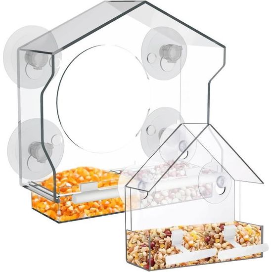Mangeoire à Oiseaux De Fenêtre Pour L'extérieur Avec 4 Tiges, Mangeoire à Oiseaux En Acrylique Avec Ventouses Puissantes Et Trous De Drainage