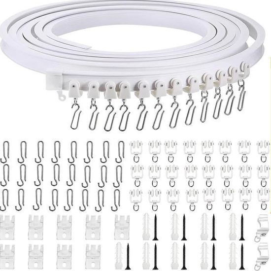Rail Rideau 5m Rail Rideau Plafond Flexible 5m - Blanc - Pour Séparation De Pièce Et Rideaux De Douche Support Rideau Séparation