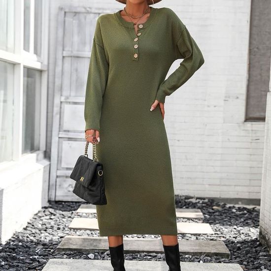 Robe Pull Femme Hiver - Tricot Vintage, Col Roulé, Longueur Genou - Élégante Et Chaude Pour Automne/hiver