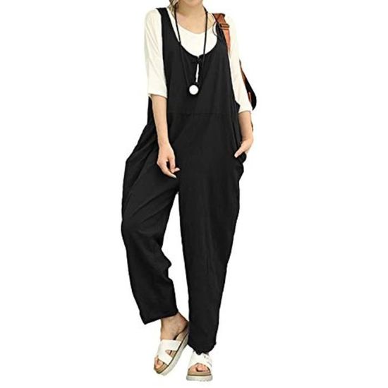 Combinaison Femme Sans Manches En Coton/lin - Salopette Baggy Vintage, Bretelles Spaghetti Réglables - Pantalon Ample été