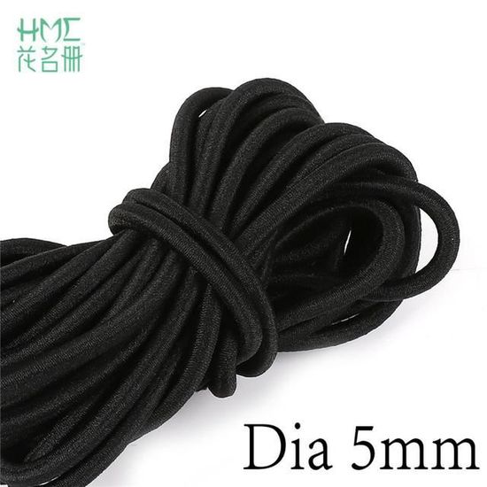 Cordon Élastique Rond Noir 7mm 10m - Corde Élastique Polypropylène Robuste Pour Couture Et Vêtements