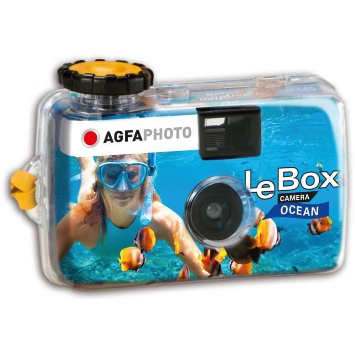 AGFA PHOTO PAP Box Ocean 400 27 - Appareil photo jetable 27 photos - Etanche jusqu'à 3m - 400 ISO - Double lentille 28 mm