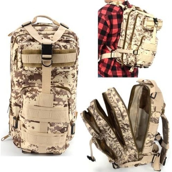 Sac à Dos Tactique Extensible 3P 800D 40L Backpack Technique Randonnée Camouflage Multi-Poche Motif Mosaïque pour Homme Femme
