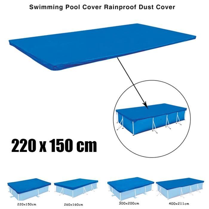 Bâche de piscine rectangulaire - 220 x 150 cm - Couverture De Piscine Rectangulaire - Housse de protection pour piscine (bleu)