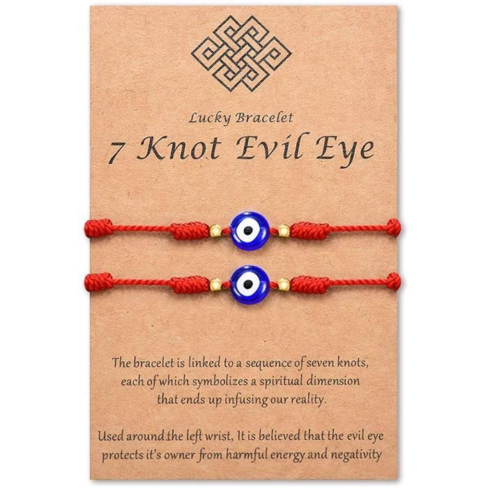 2pcs Evil Eye Bracelet femme homme - 7 Noeuds Chanceux Bracelets Réglable(Rouge)