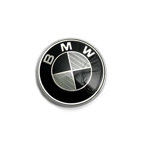 Logo Badge Emblème BMW 82mm Capot / Coffre Noir Blanc effet carbone