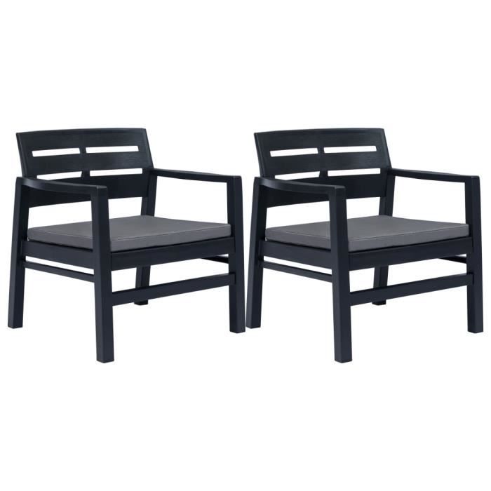 ZOE© Ensemble Canapé Fauteuil et Table de Jardin - Salon de jardin 3 pcs - Mobilier de jardin Plastique - Anthracite ♕99100